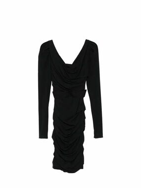 Dolce & Gabbana Black Draped Long-Sleeve Ruched Midi Dress